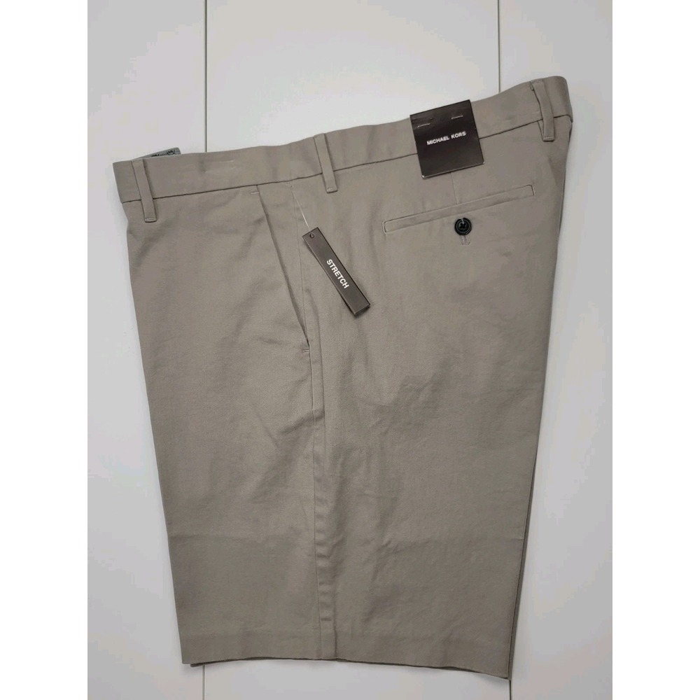 Michael Kors Pearl Grey Stretch Chino Shorts Flat Front Mens Size 36 New